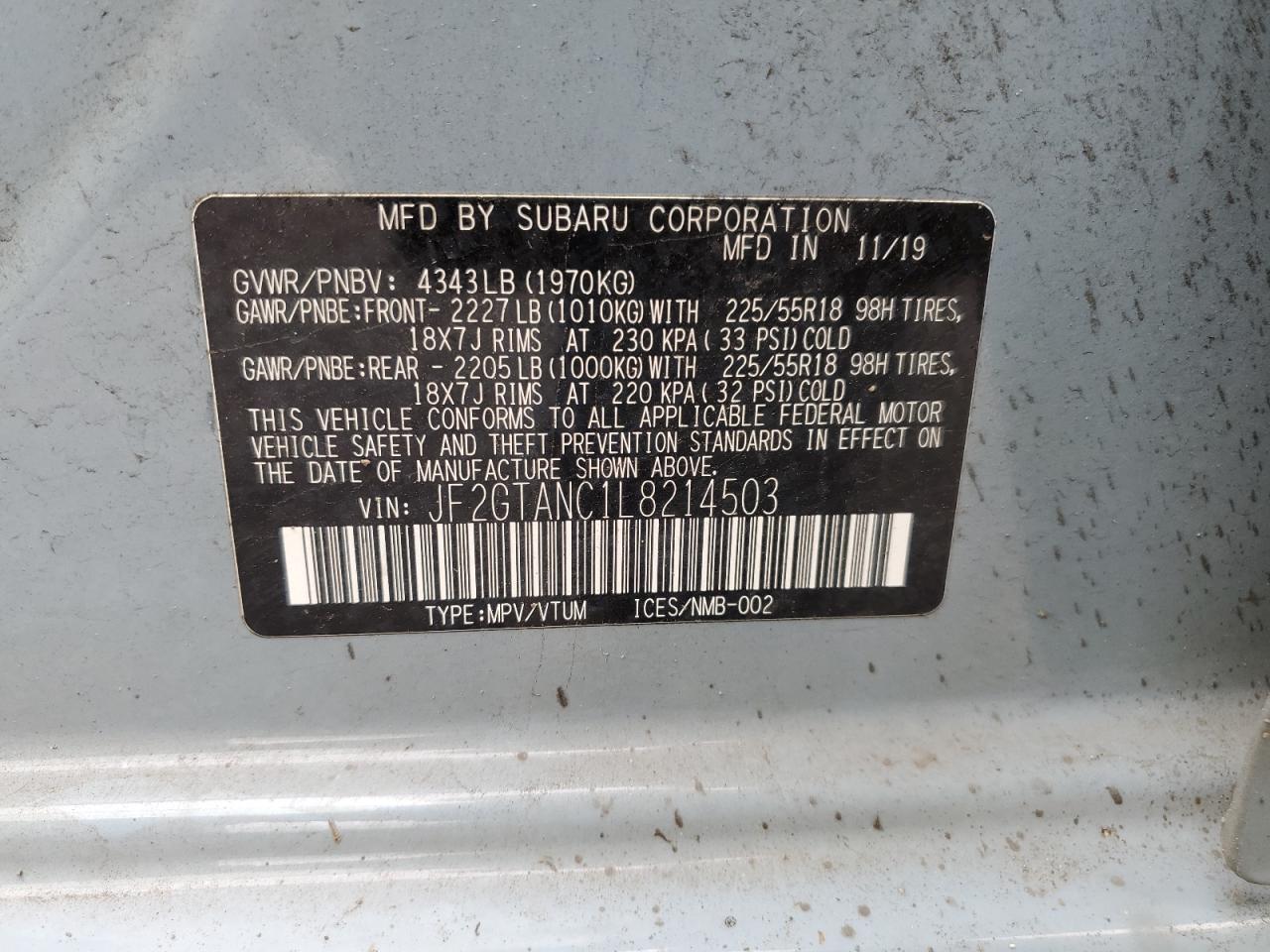 2020 Subaru Crosstrek Limited VIN: JF2GTANC1L8214503 Lot: 56701275