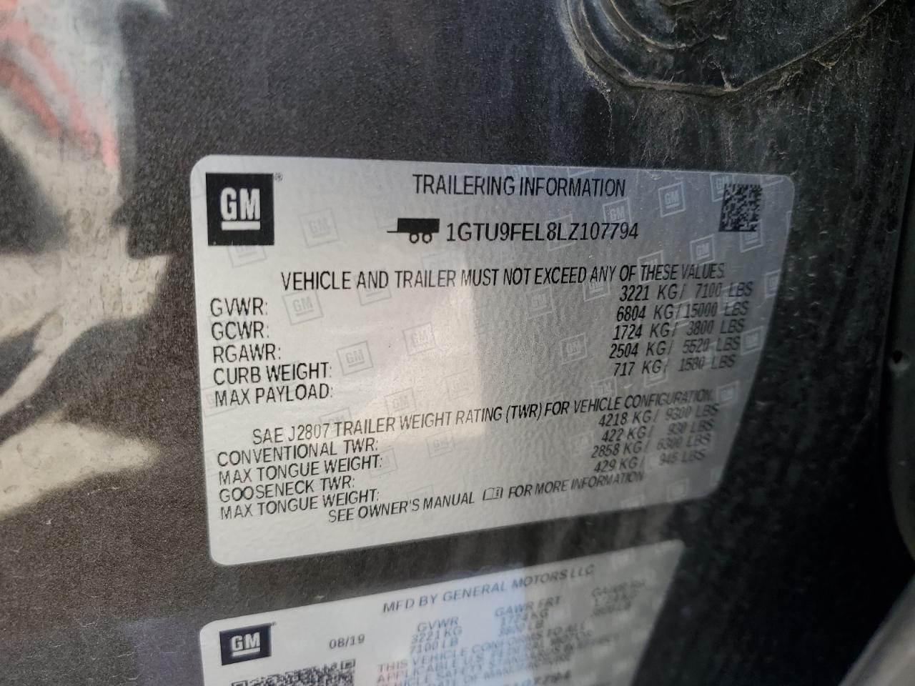 2020 GMC Sierra K1500 Denali VIN: 1GTU9FEL8LZ107794 Lot: 56690205