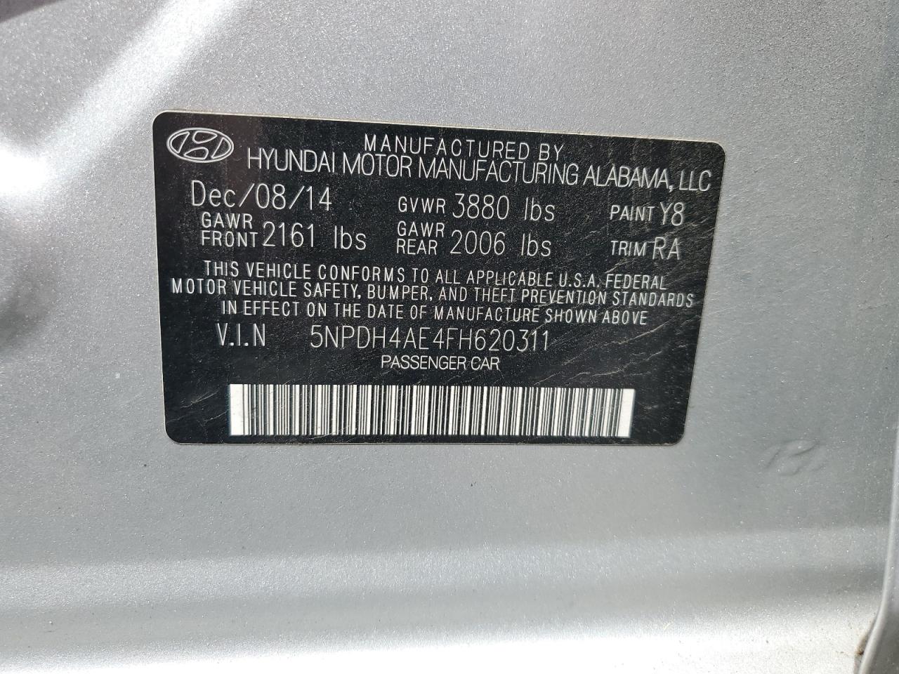 2015 Hyundai Elantra Se VIN: 5NPDH4AE4FH620311 Lot: 56530585