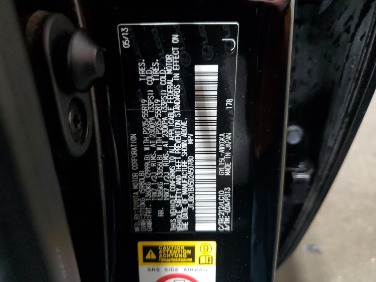 2013 Lexus Rx 450H VIN: JTJBC1BA5D2450780 Lot: 58717515