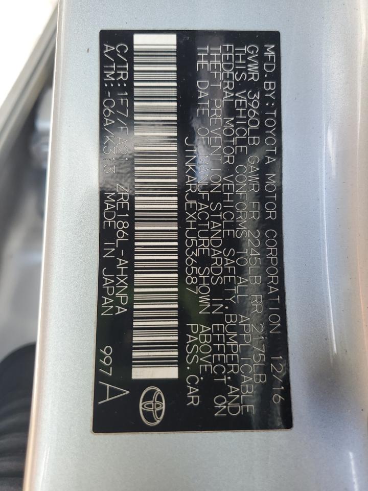 2017 Toyota Corolla Im VIN: JTNKARJEXHJ536587 Lot: 56892215