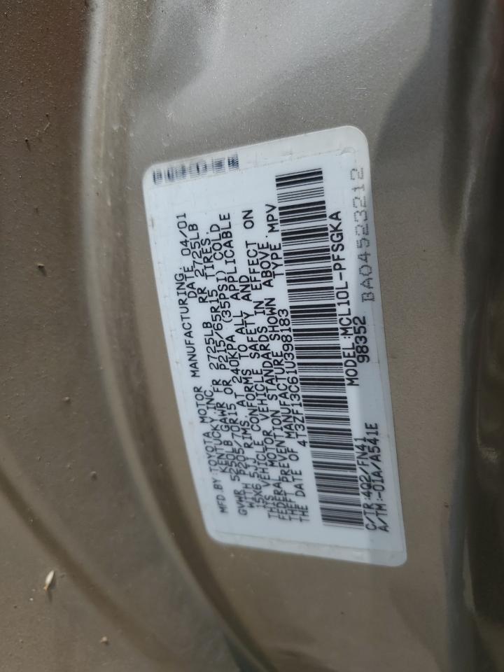 2001 Toyota Sienna Le VIN: 4T3ZF13C61U398183 Lot: 56903725