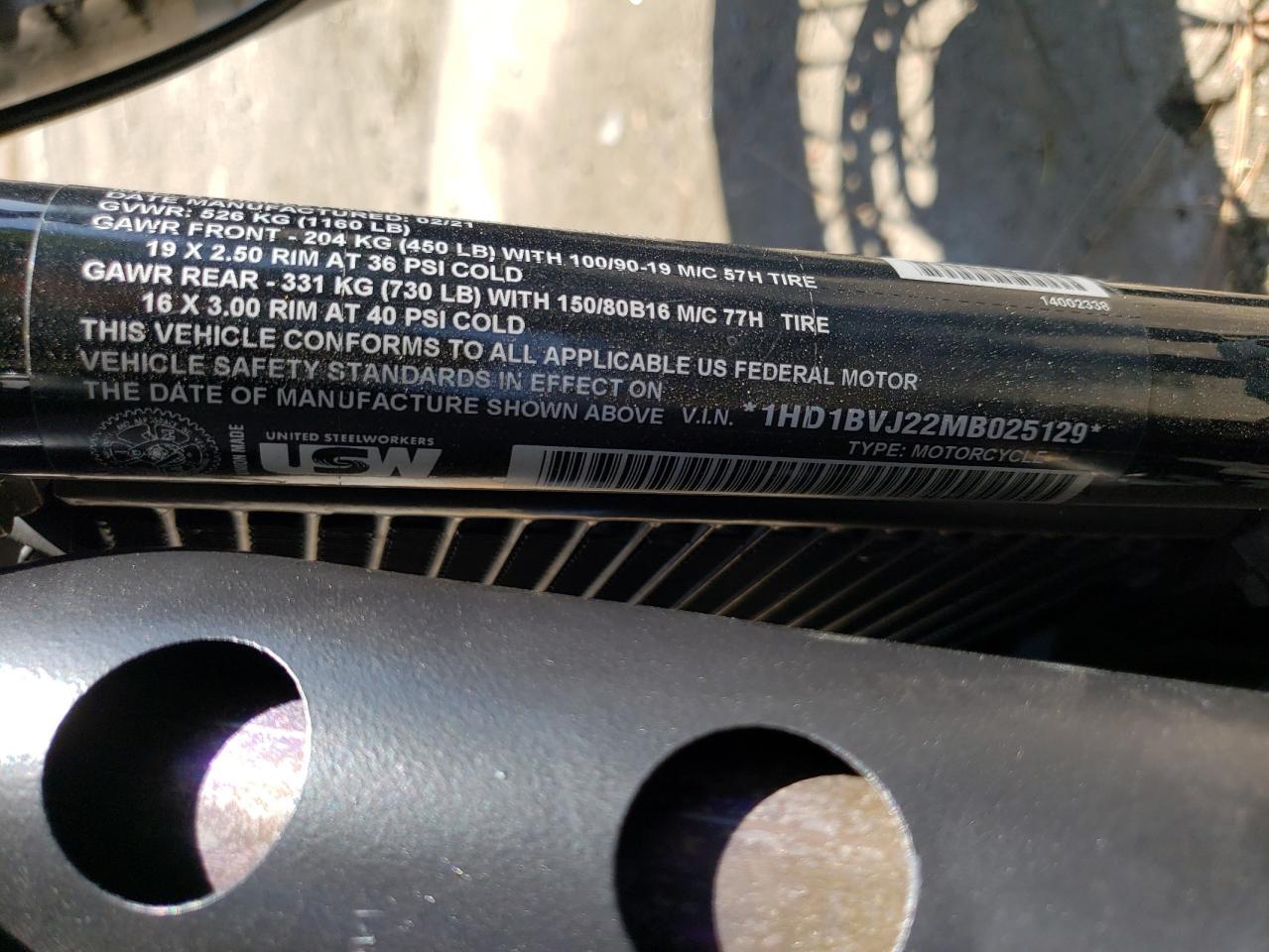 2021 Harley-Davidson Fxst VIN: 1HD1BVJ22MB025129 Lot: 59204935