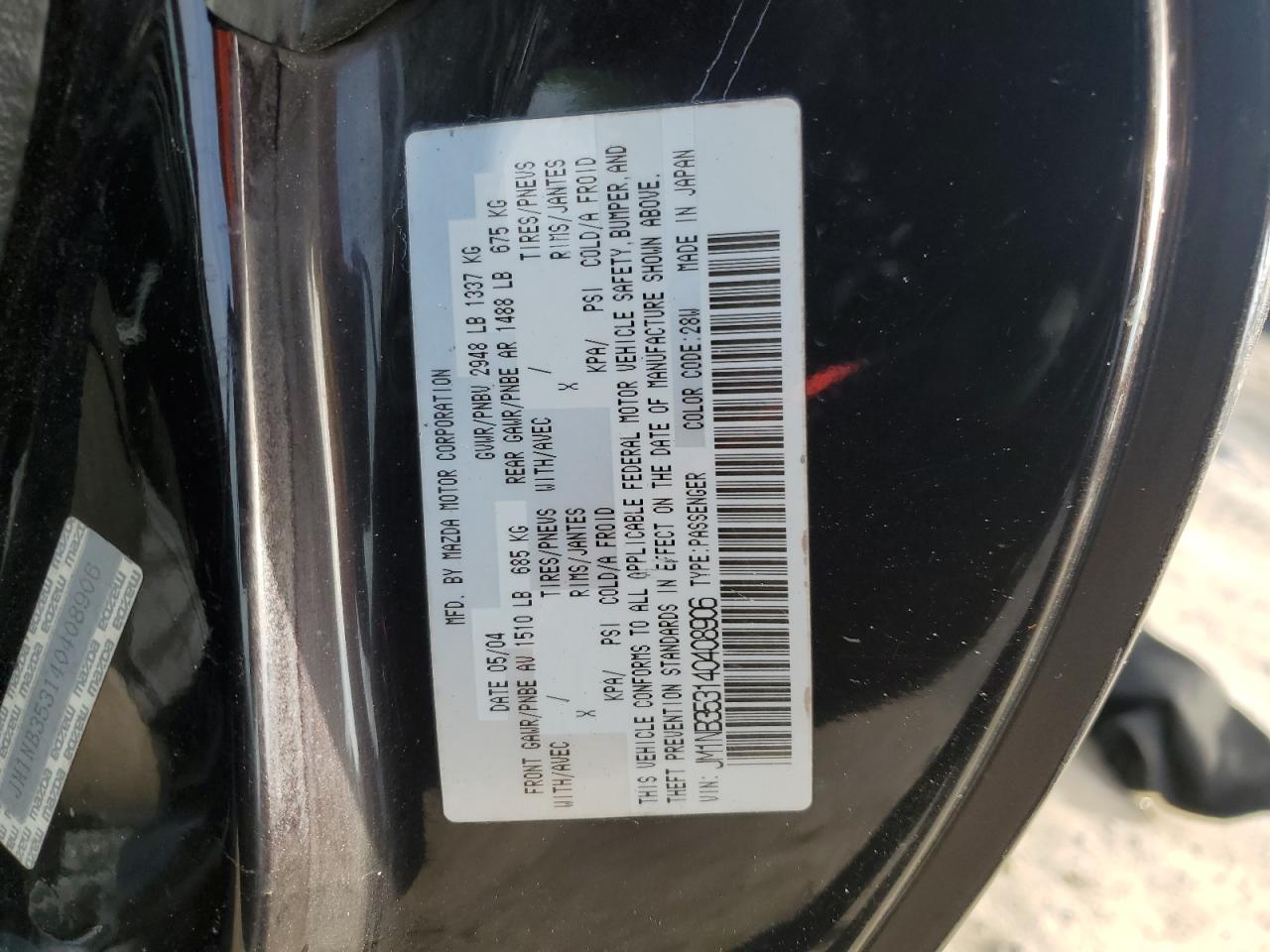 2004 Mazda Mx-5 Miata Base VIN: JM1NB353140408906 Lot: 56664715