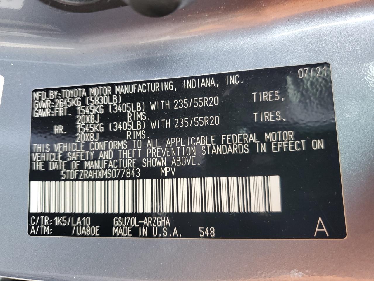 2021 Toyota Highlander Platinum VIN: 5TDFZRAHXMS077843 Lot: 56834675