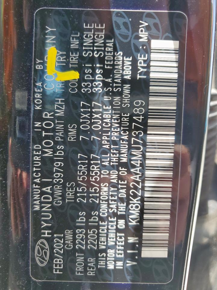 2021 Hyundai Kona Sel VIN: KM8K22AA4MU737489 Lot: 58966225