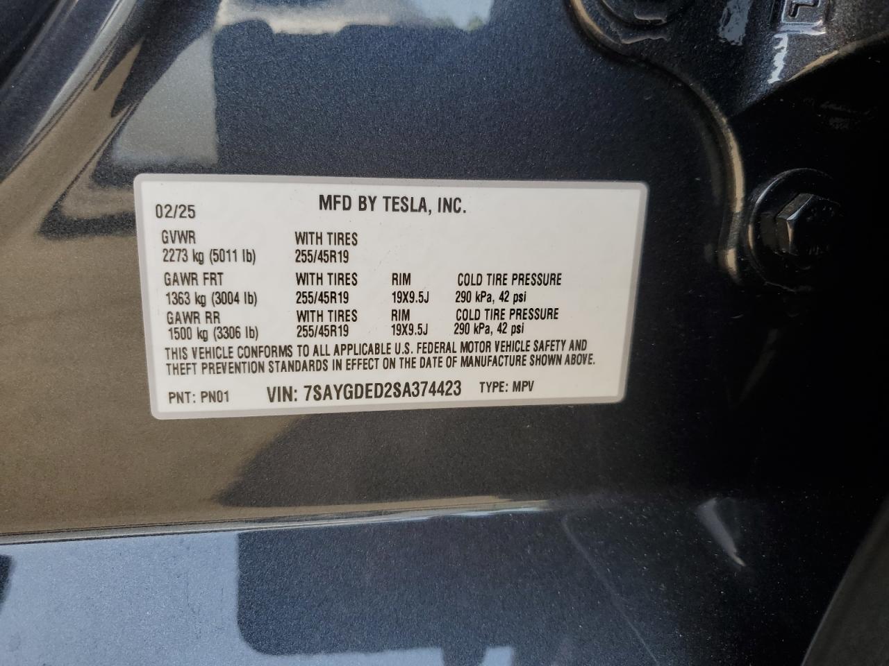 2025 Tesla Model Y VIN: 7SAYGDED2SA374423 Lot: 56725565