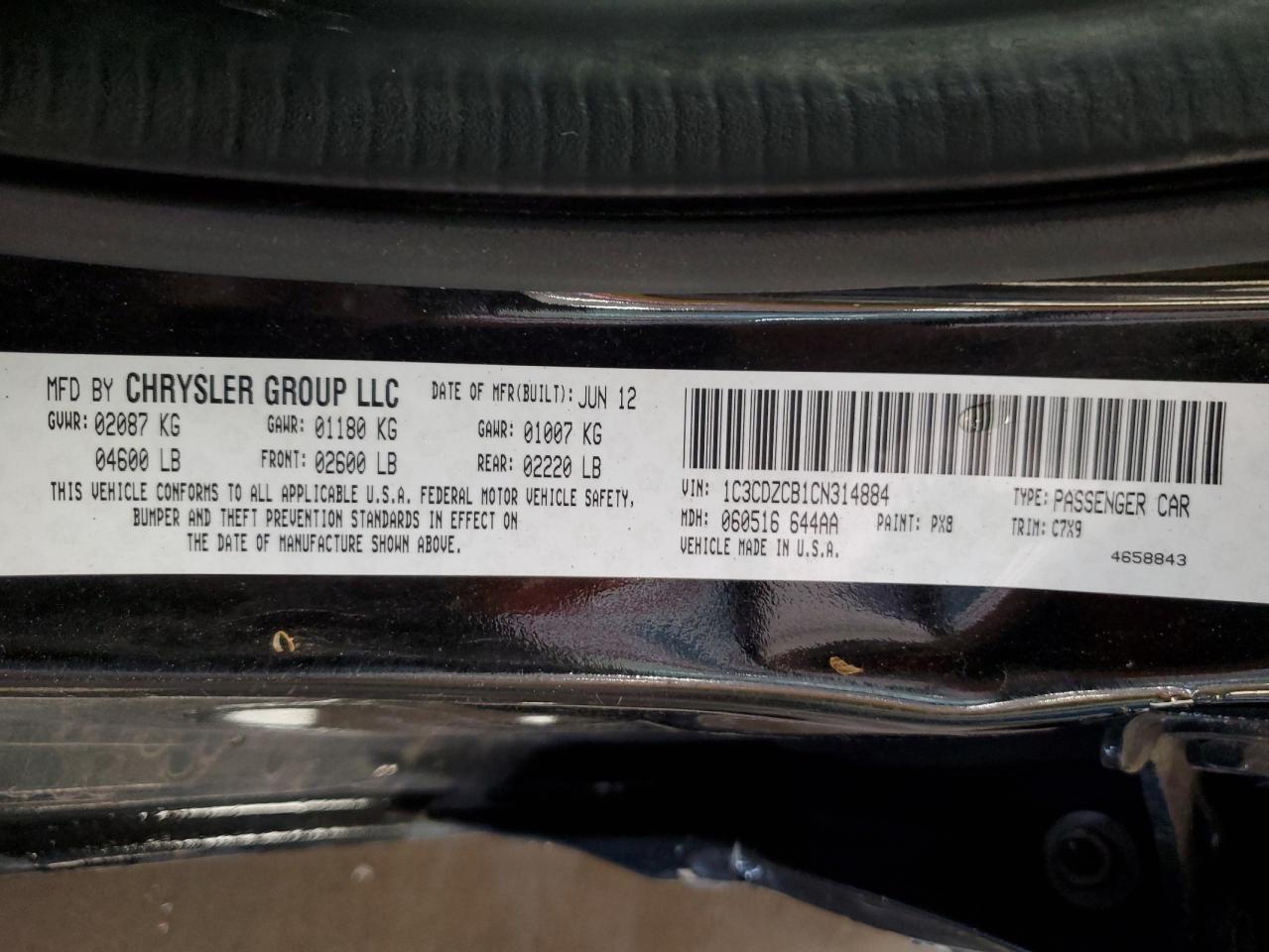 2012 Dodge Avenger Sxt VIN: 1C3CDZCB1CN314884 Lot: 57331015