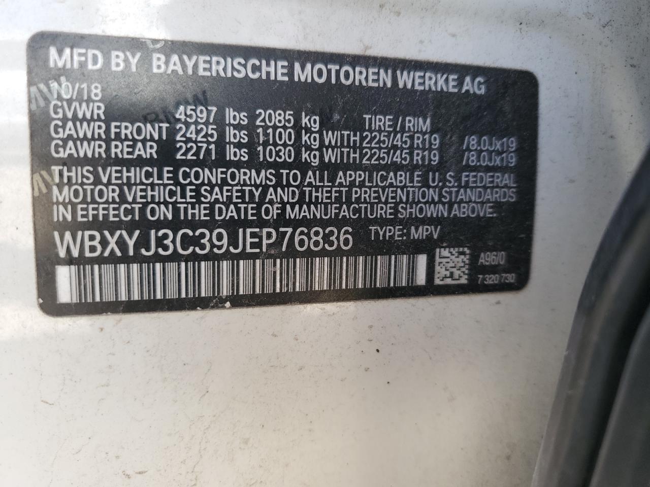 2018 BMW X2 Sdrive28I VIN: WBXYJ3C39JEP76836 Lot: 56415915