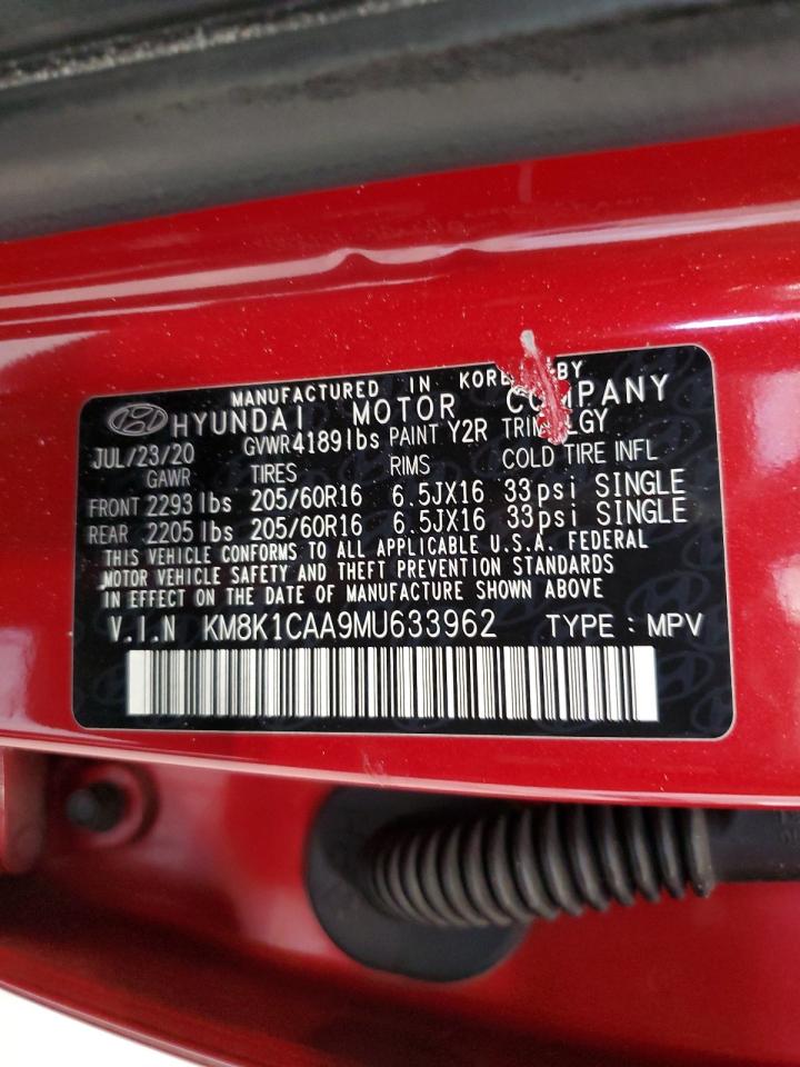 2021 Hyundai Kona Se VIN: KM8K1CAA9MU633962 Lot: 57254865