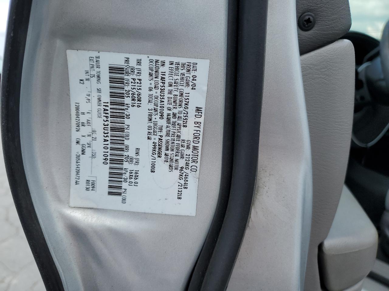 2005 Ford Taurus Se VIN: 1FAFP53U35A101090 Lot: 55830115
