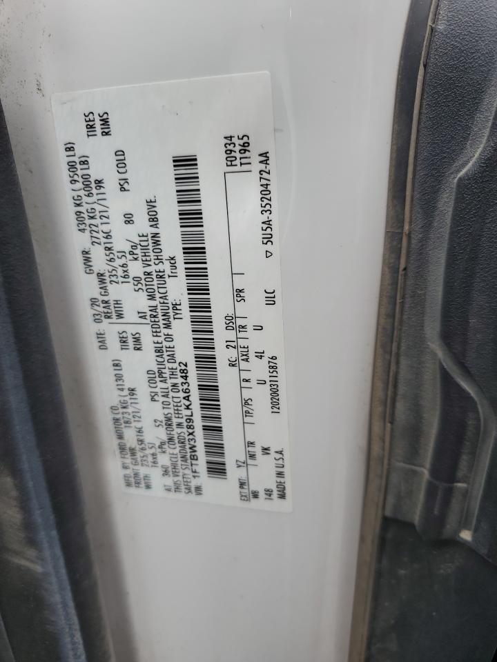 2020 Ford Transit T-350 VIN: 1FTBW3X89LKA63482 Lot: 57034105