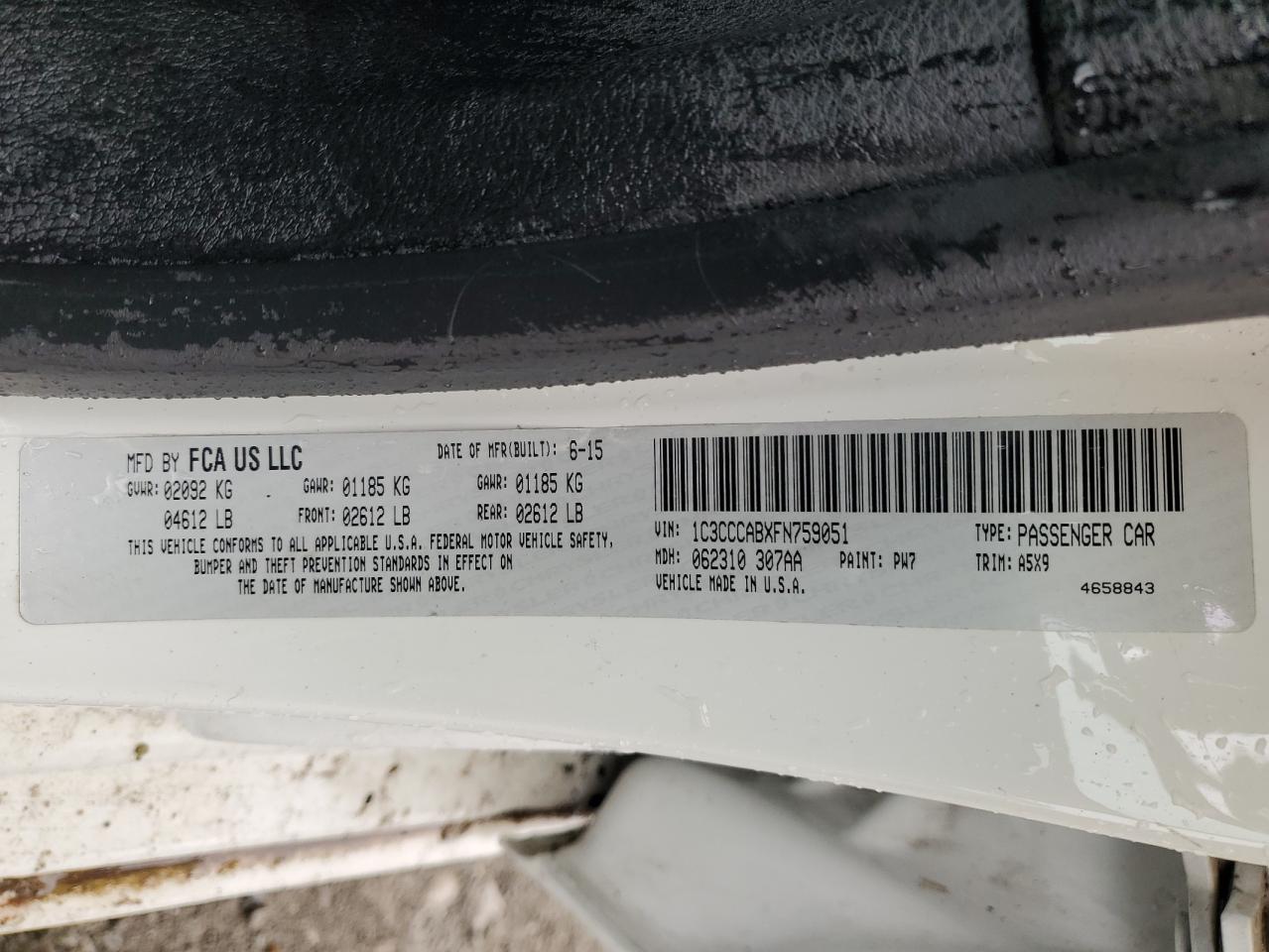 2015 Chrysler 200 Limited VIN: 1C3CCCABXFN759051 Lot: 58417555