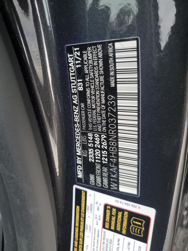 2022 Mercedes-Benz C 300 4Matic VIN: W1KAF4HB8NR037239 Lot: 57983395