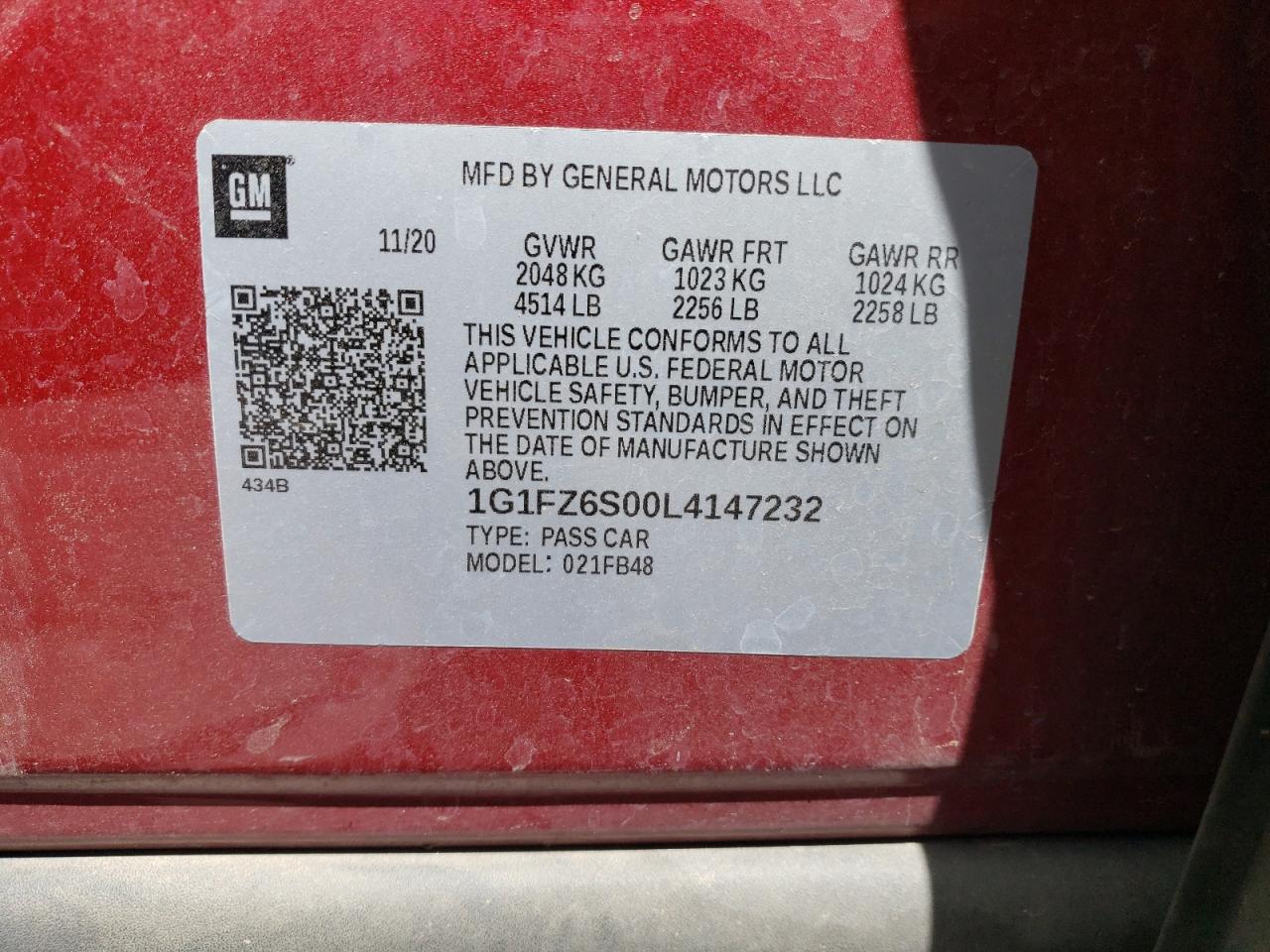 2020 Chevrolet Bolt Ev Premier VIN: 1G1FZ6S00L4147232 Lot: 55267785