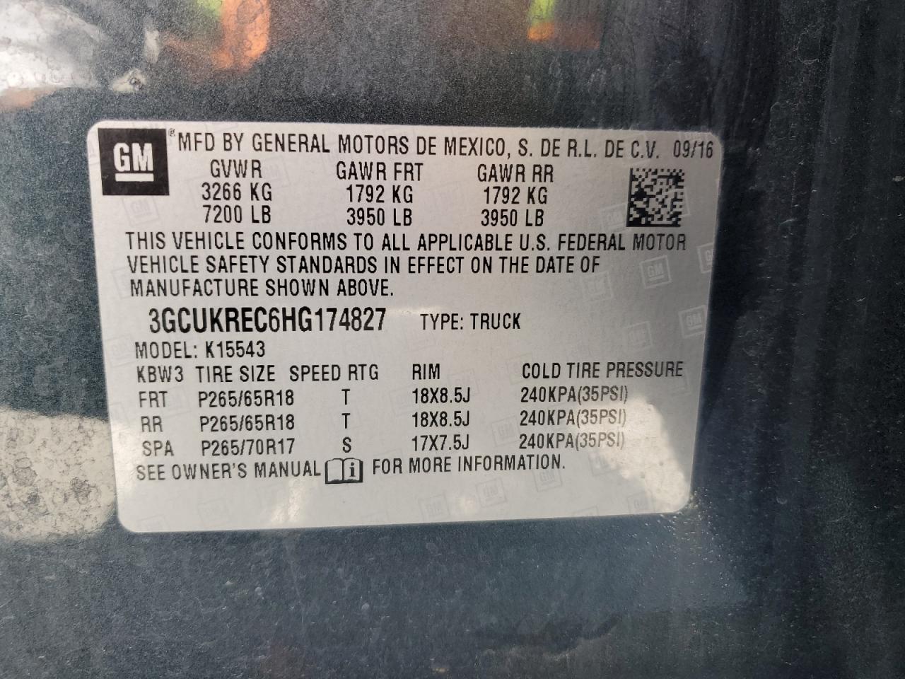 2017 Chevrolet Silverado K1500 Lt VIN: 3GCUKREC6HG174827 Lot: 56744335