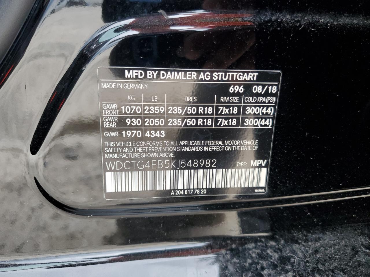 2019 Mercedes-Benz Gla 250 VIN: WDCTG4EB5KJ548982 Lot: 55470805
