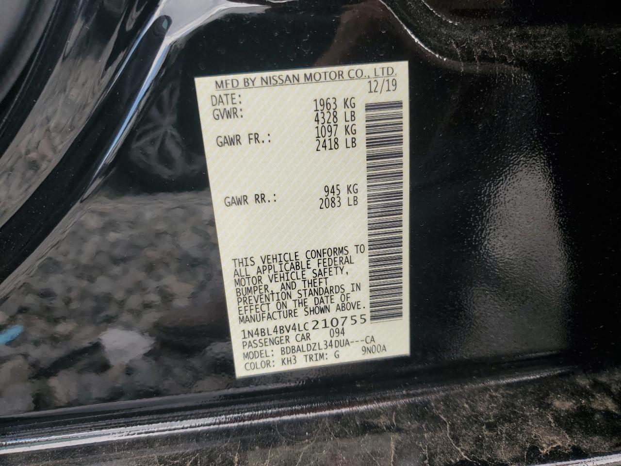 2020 Nissan Altima S VIN: 1N4BL4BV4LC210755 Lot: 56727335