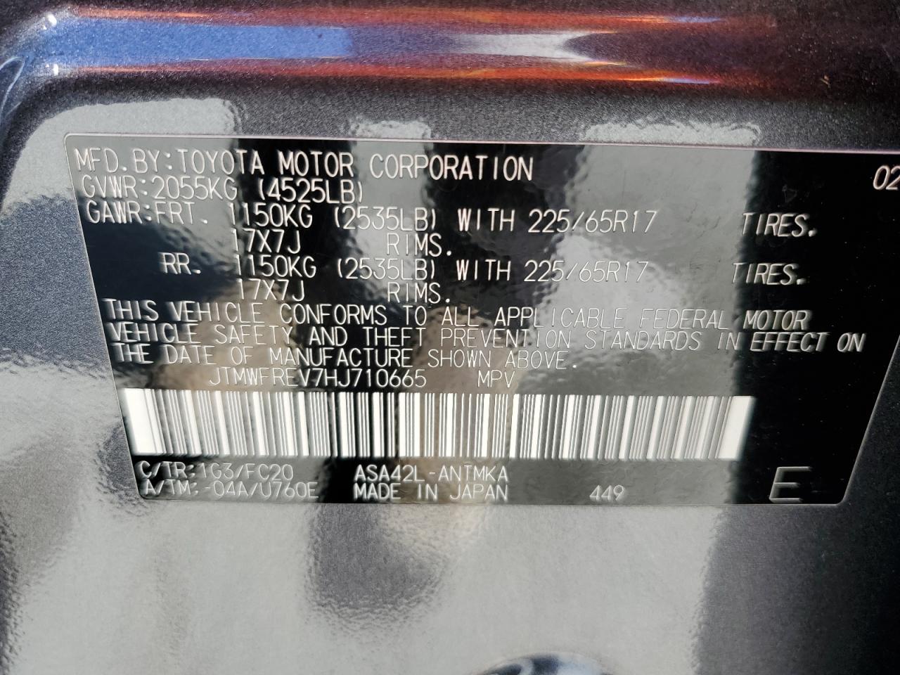 2017 Toyota Rav4 Xle VIN: JTMWFREV7HJ710665 Lot: 58604485