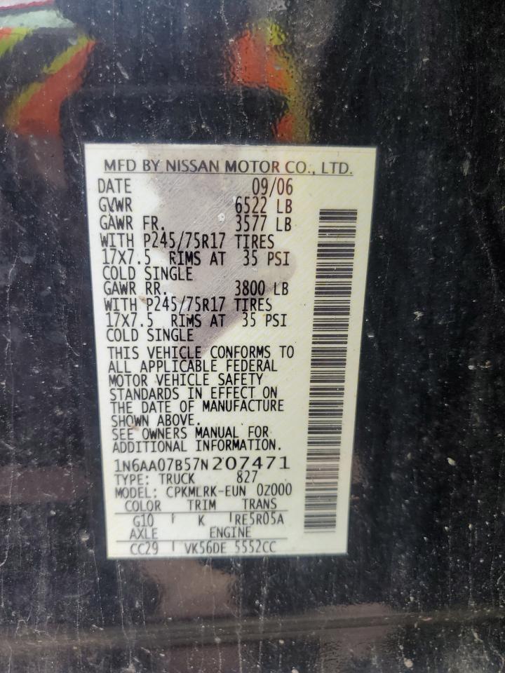 2007 Nissan Titan Xe VIN: 1N6AA07B57N207471 Lot: 57470845