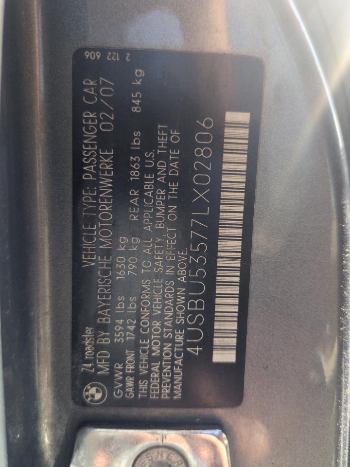 2007 BMW Z4 3.0Si VIN: 4USBU53577LX02806 Lot: 56728105