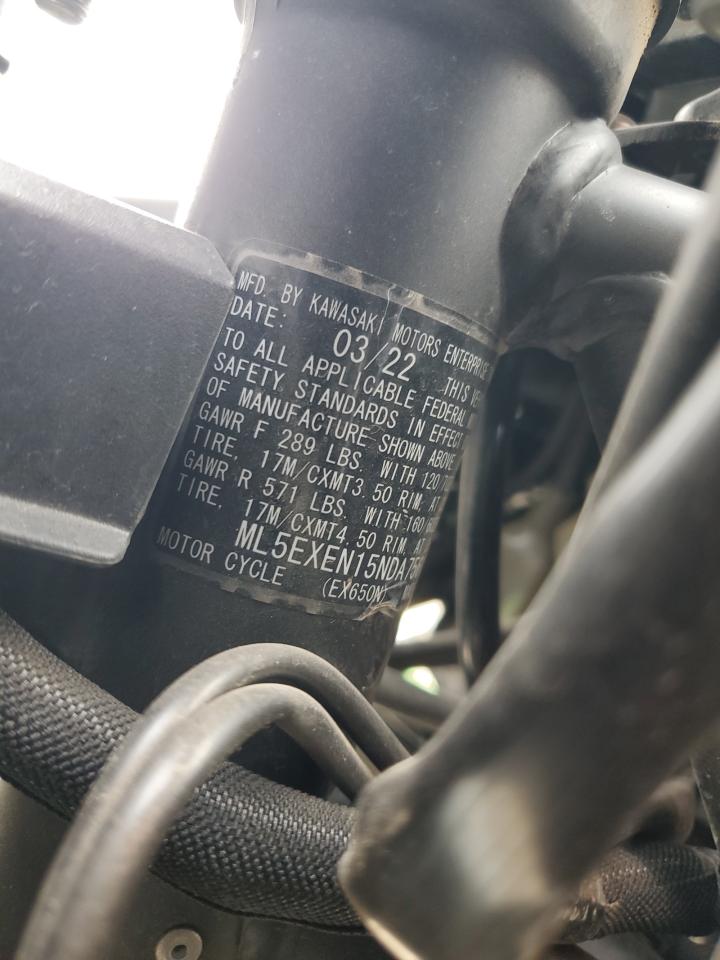 2022 Kawasaki Ex650 N VIN: ML5EXEN15NDA75600 Lot: 56949395