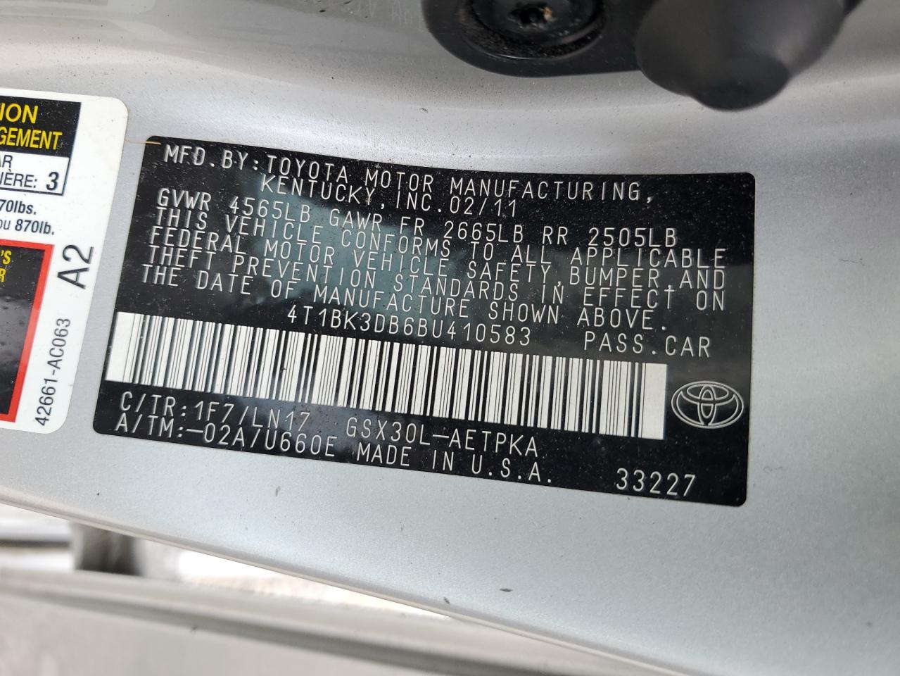 2011 Toyota Avalon Base VIN: 4T1BK3DB6BU410583 Lot: 56585525
