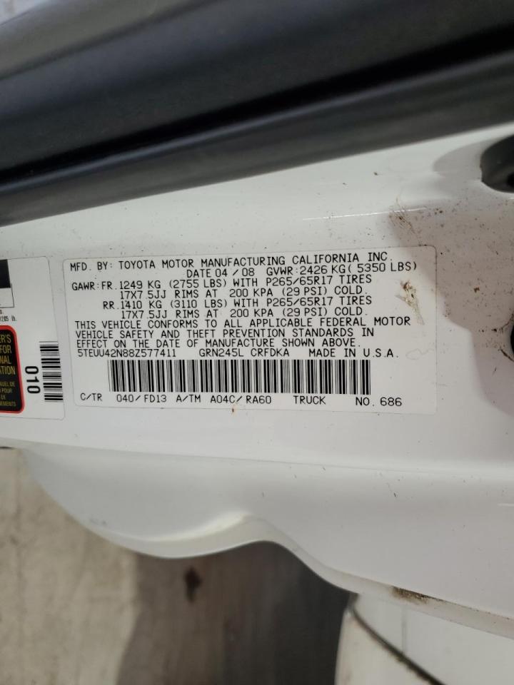 2008 Toyota Tacoma Access Cab VIN: 5TEUU42N88Z577411 Lot: 55870735