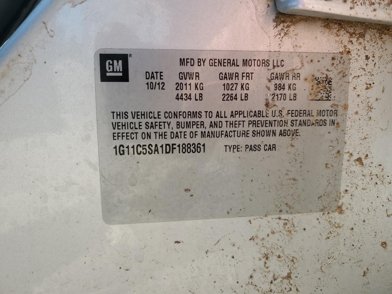 2013 Chevrolet Malibu 1Lt VIN: 1G11C5SA1DF188361 Lot: 84071605