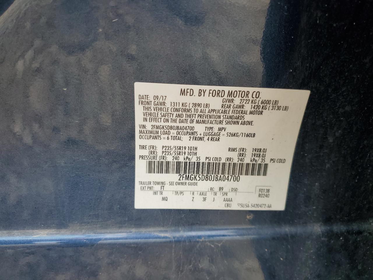 2018 Ford Flex Limited VIN: 2FMGK5D80JBA04700 Lot: 56794285