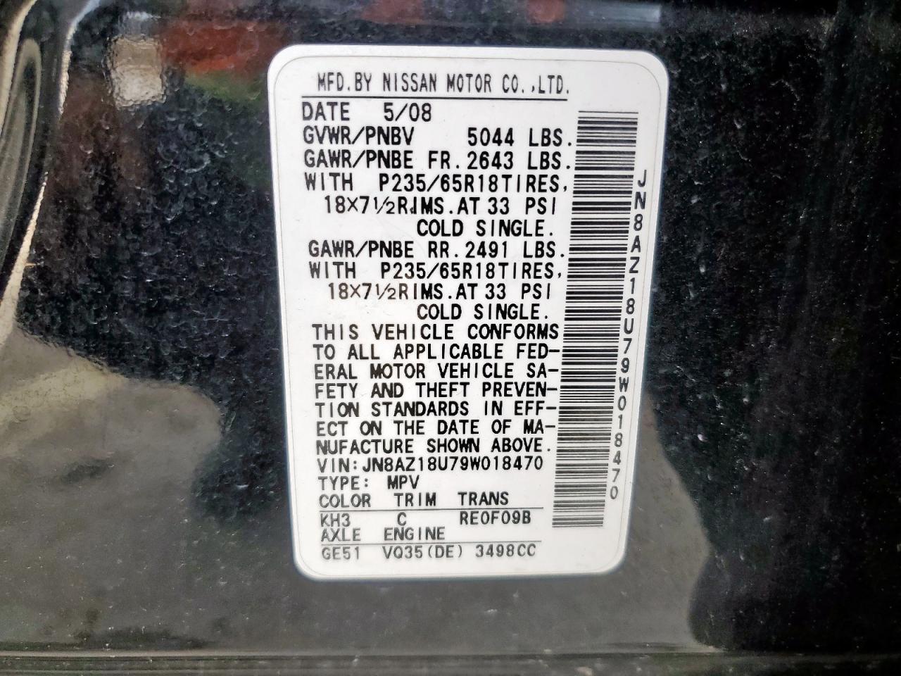2009 Nissan Murano S VIN: JN8AZ18U79W018470 Lot: 56280715