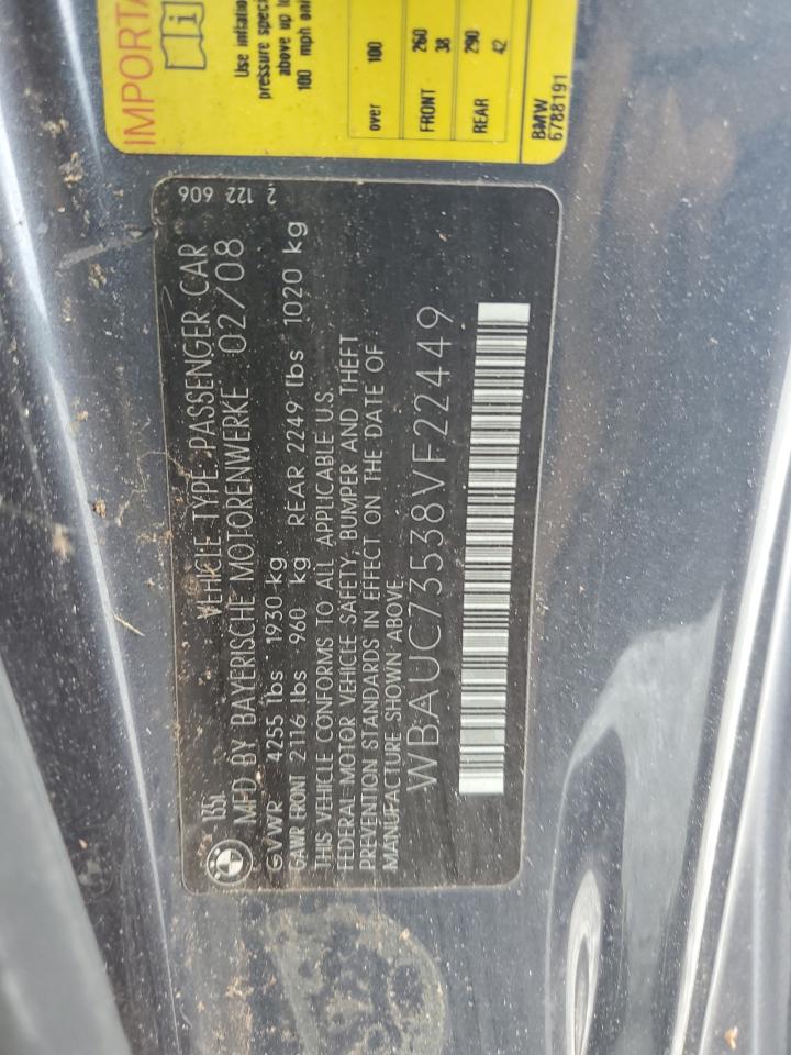 2008 BMW 135 I VIN: WBAUC73538VF22449 Lot: 57001865