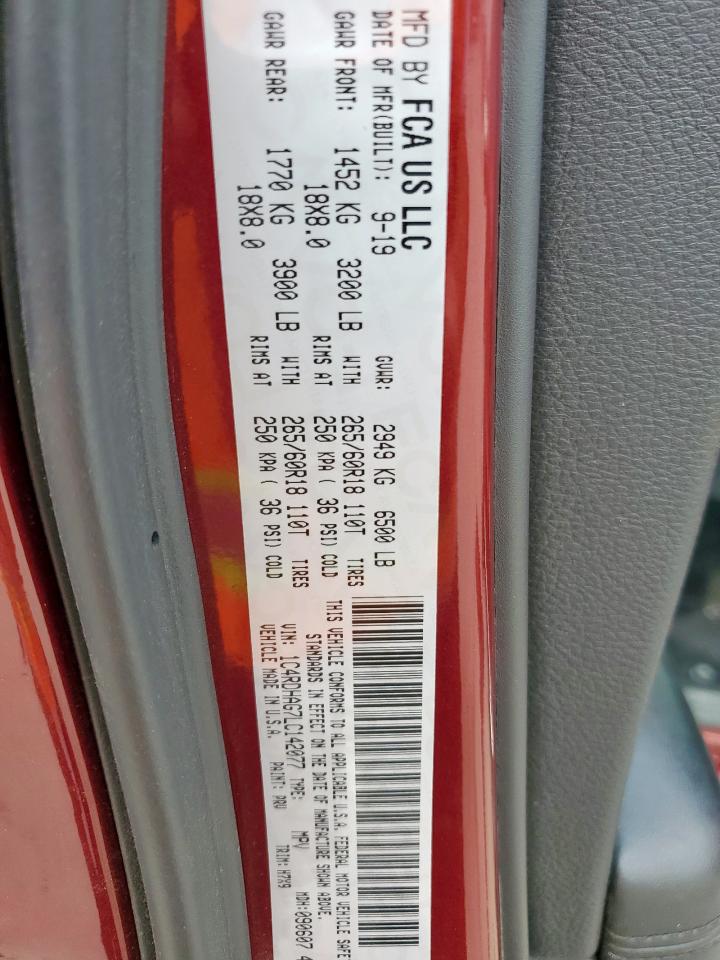 2020 Dodge Durango Sxt VIN: 1C4RDHAG7LC142077 Lot: 57422195