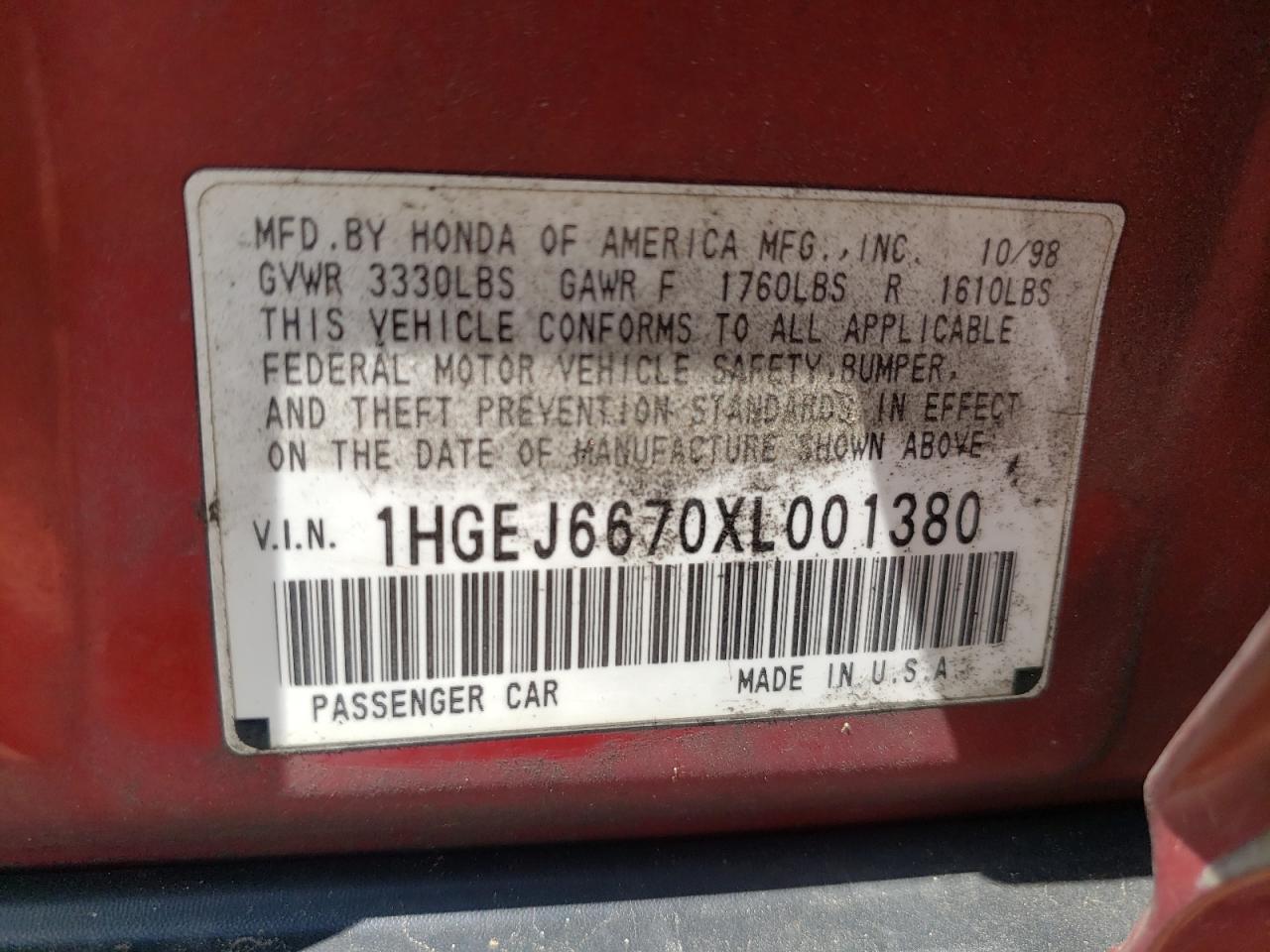 1999 Honda Civic Lx VIN: 1HGEJ6670XL001380 Lot: 56380745