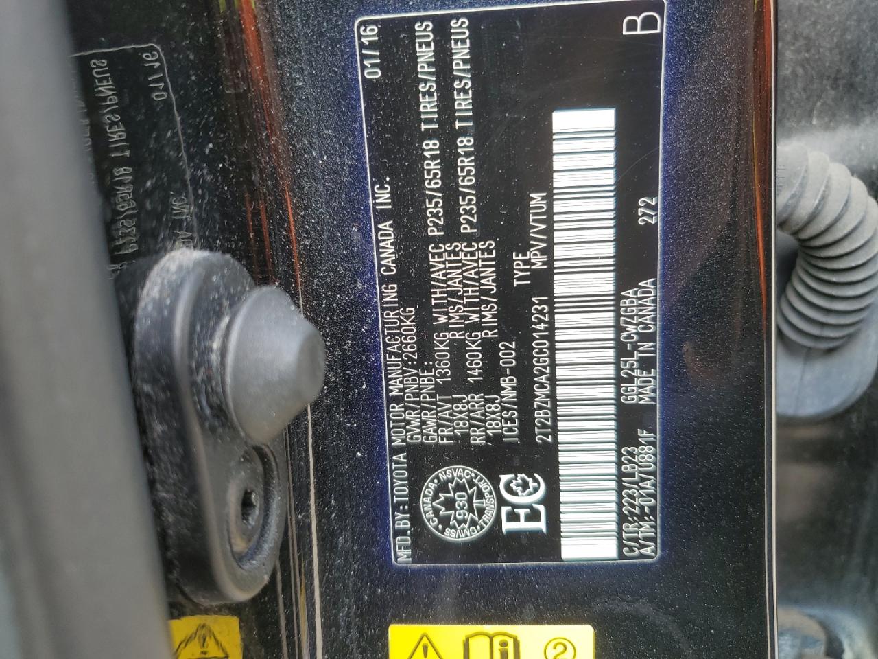 2016 Lexus Rx 350 Base VIN: 2T2BZMCA2GC014231 Lot: 55941415