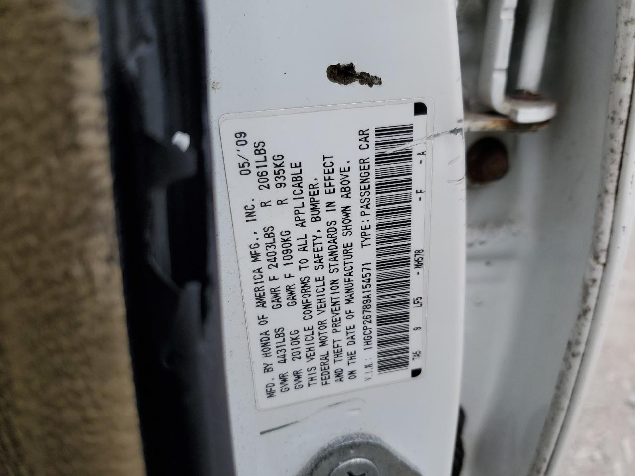 2009 Honda Accord Ex VIN: 1HGCP26789A15457A Lot: 57795325