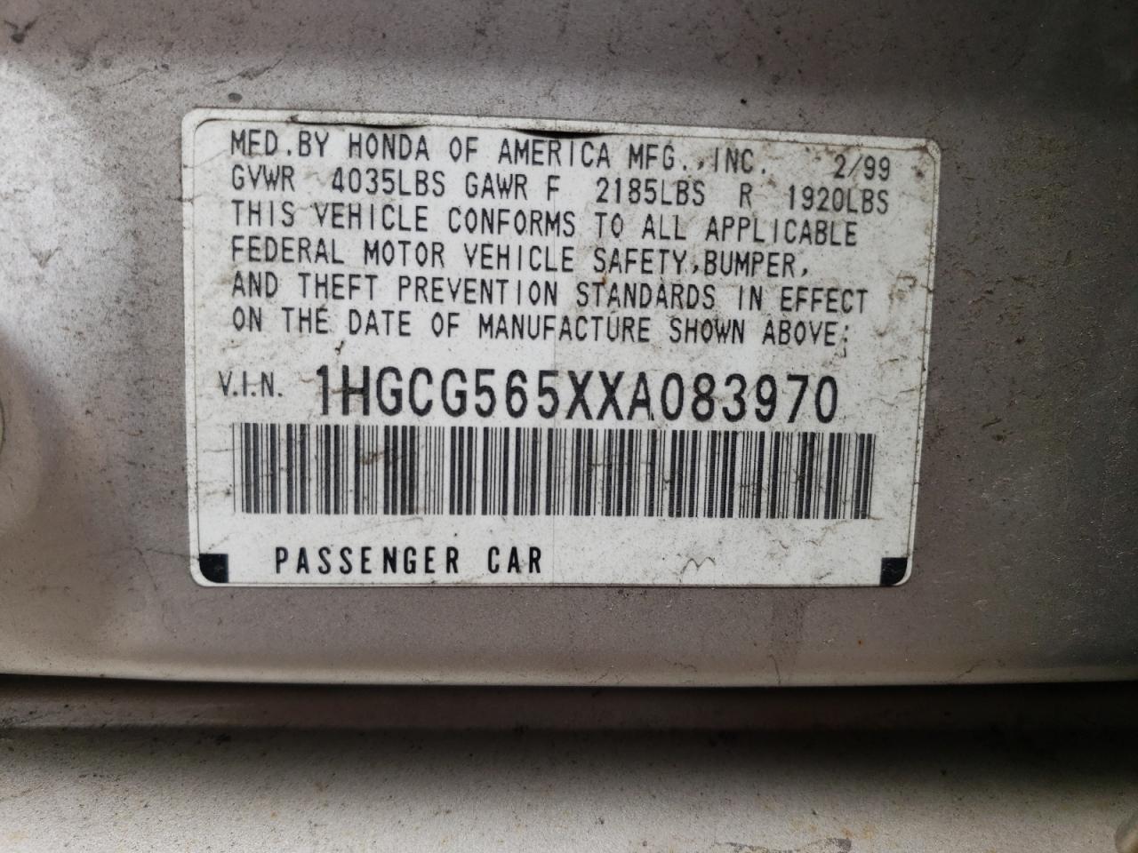 1999 Honda Accord Ex VIN: 1HGCG565XXA083970 Lot: 56824525