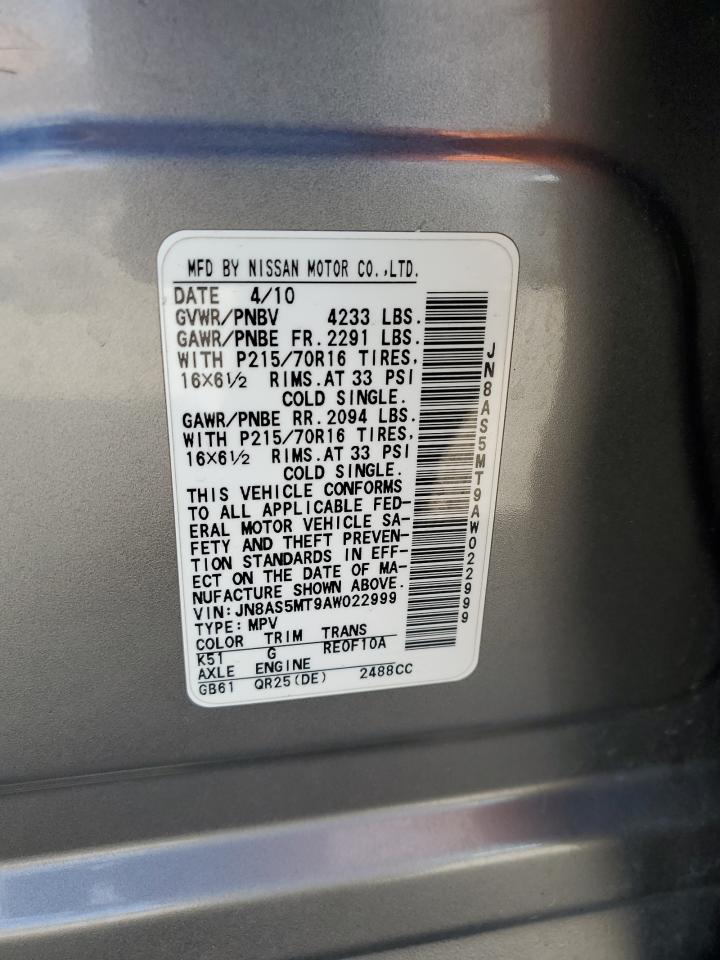 2010 Nissan Rogue S VIN: JN8AS5MT9AW022999 Lot: 56911805