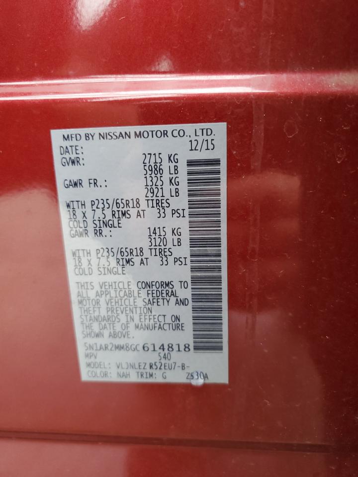 2016 Nissan Pathfinder S VIN: 5N1AR2MM8GC614818 Lot: 56833695