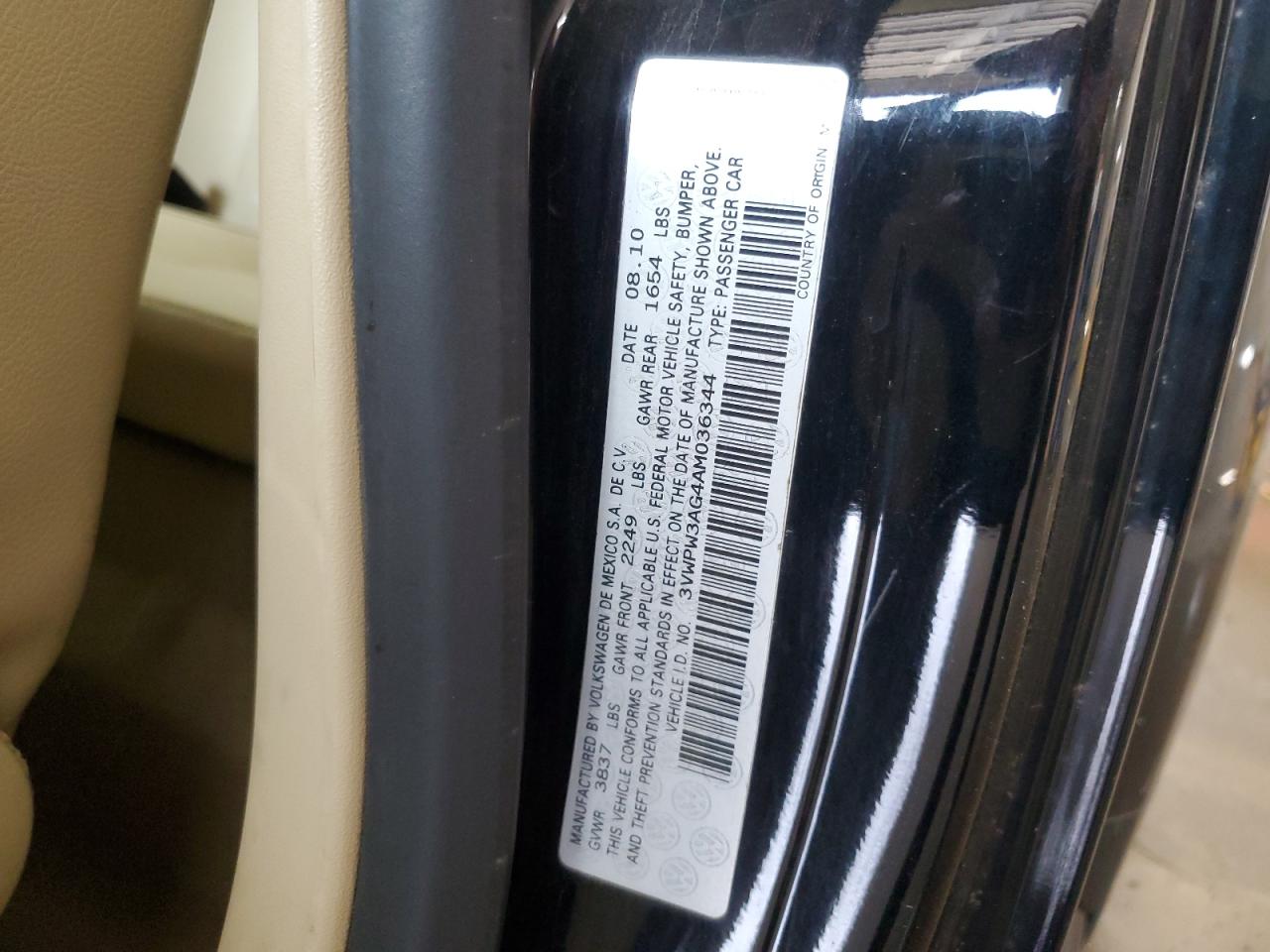 2010 Volkswagen New Beetle VIN: 3VWPW3AG4AM036344 Lot: 56671255