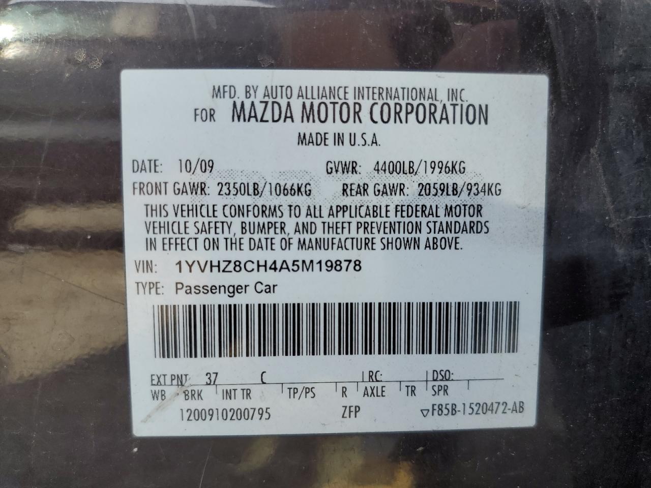 2010 Mazda 6 I VIN: 1YVHZ8CH4A5M19878 Lot: 53863465