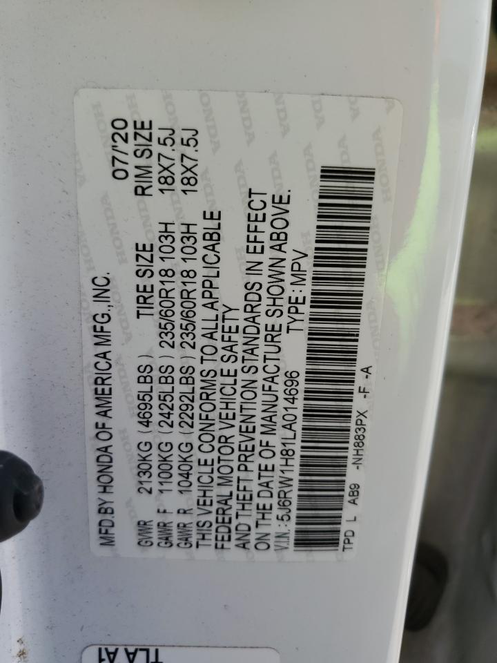 2020 Honda Cr-V Exl VIN: 5J6RW1H81LA014696 Lot: 56666605