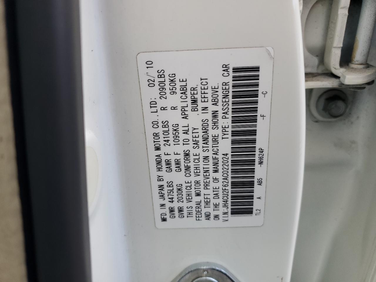 2010 Acura Tsx VIN: JH4CU2F62AC022024 Lot: 56112615