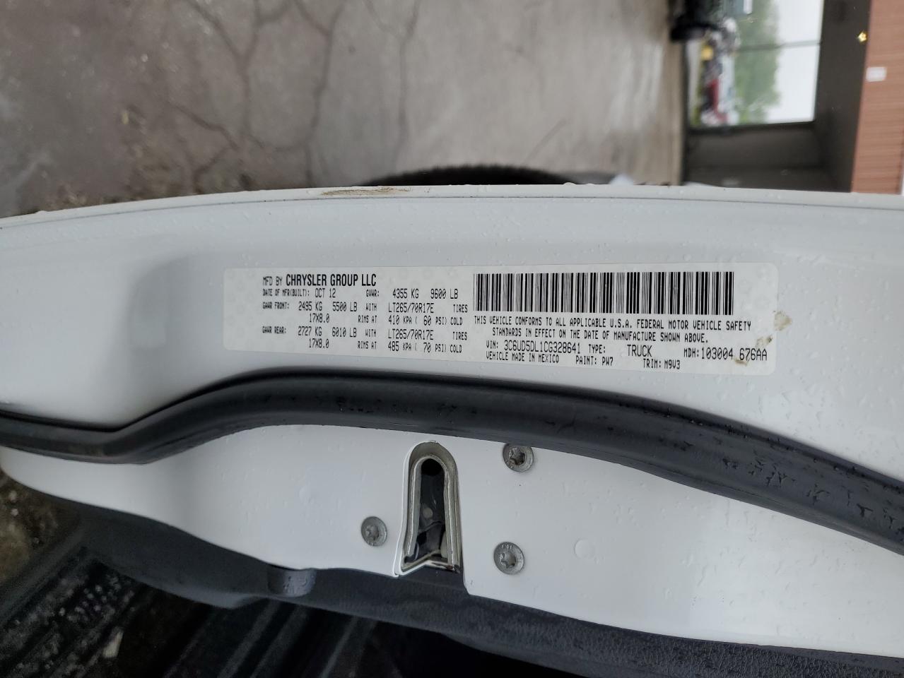 2012 Dodge Ram 2500 Slt VIN: 3C6UD5DL1CG328641 Lot: 56945035