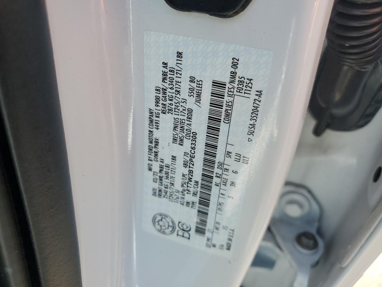 2023 Ford F250 Super Duty VIN: 1FT7W2BT2PEC63300 Lot: 57138195