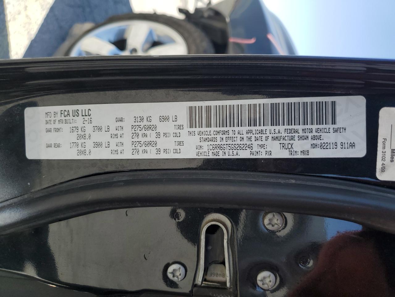 2016 Ram 1500 Slt VIN: 1C6RR6GT5GS262246 Lot: 58505925