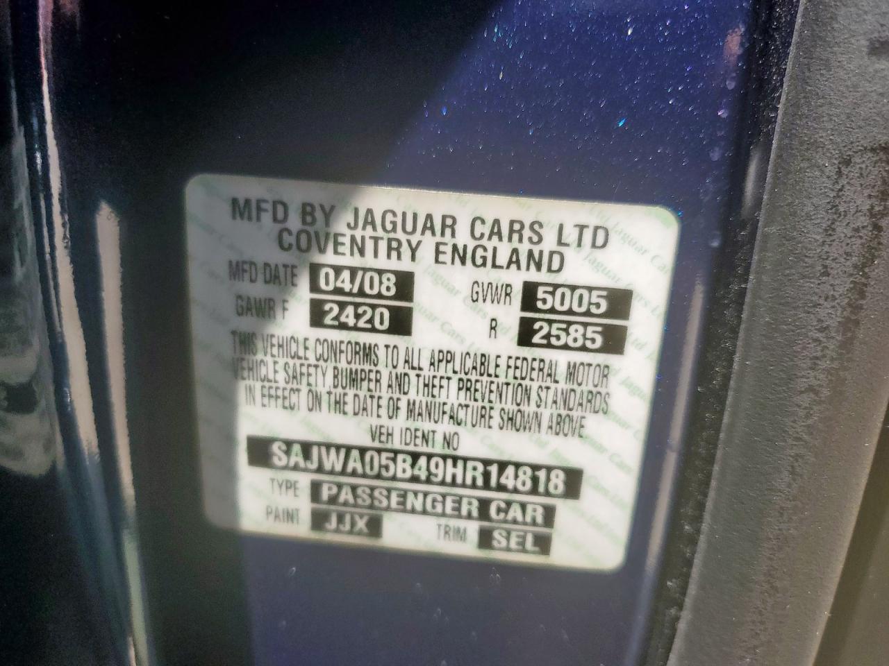 2009 Jaguar Xf Luxury VIN: SAJWA05B49HR14818 Lot: 57713395