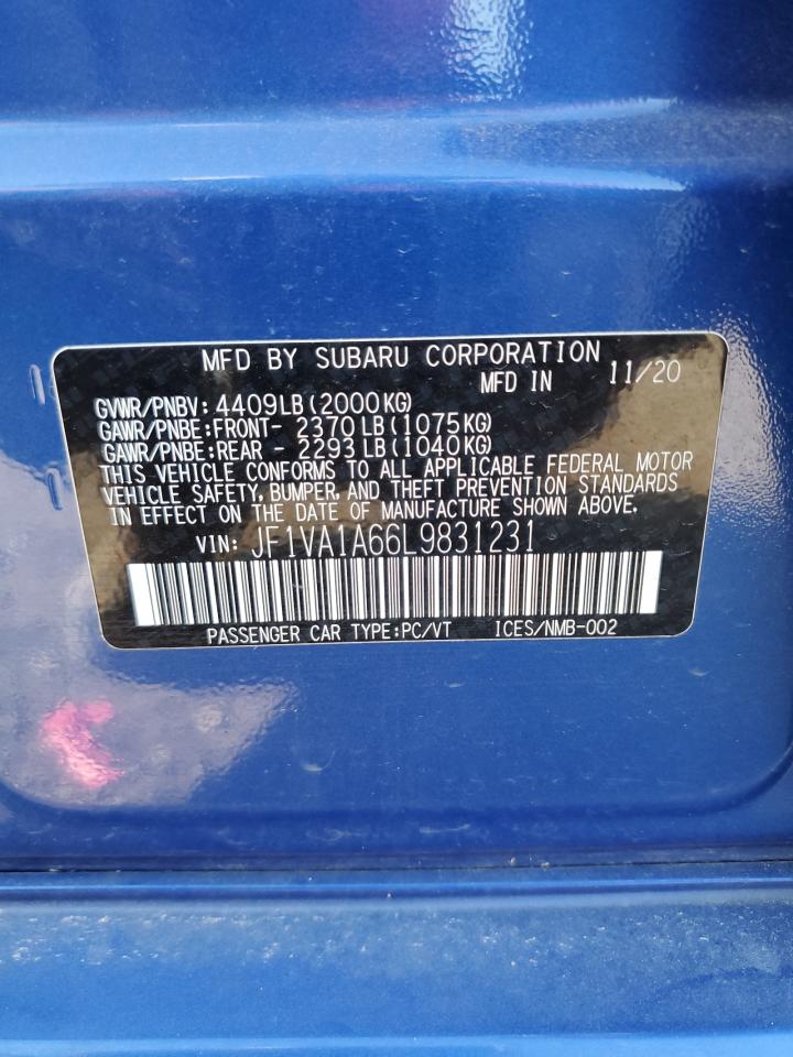 2020 Subaru Wrx VIN: JF1VA1A66L9831231 Lot: 55884765