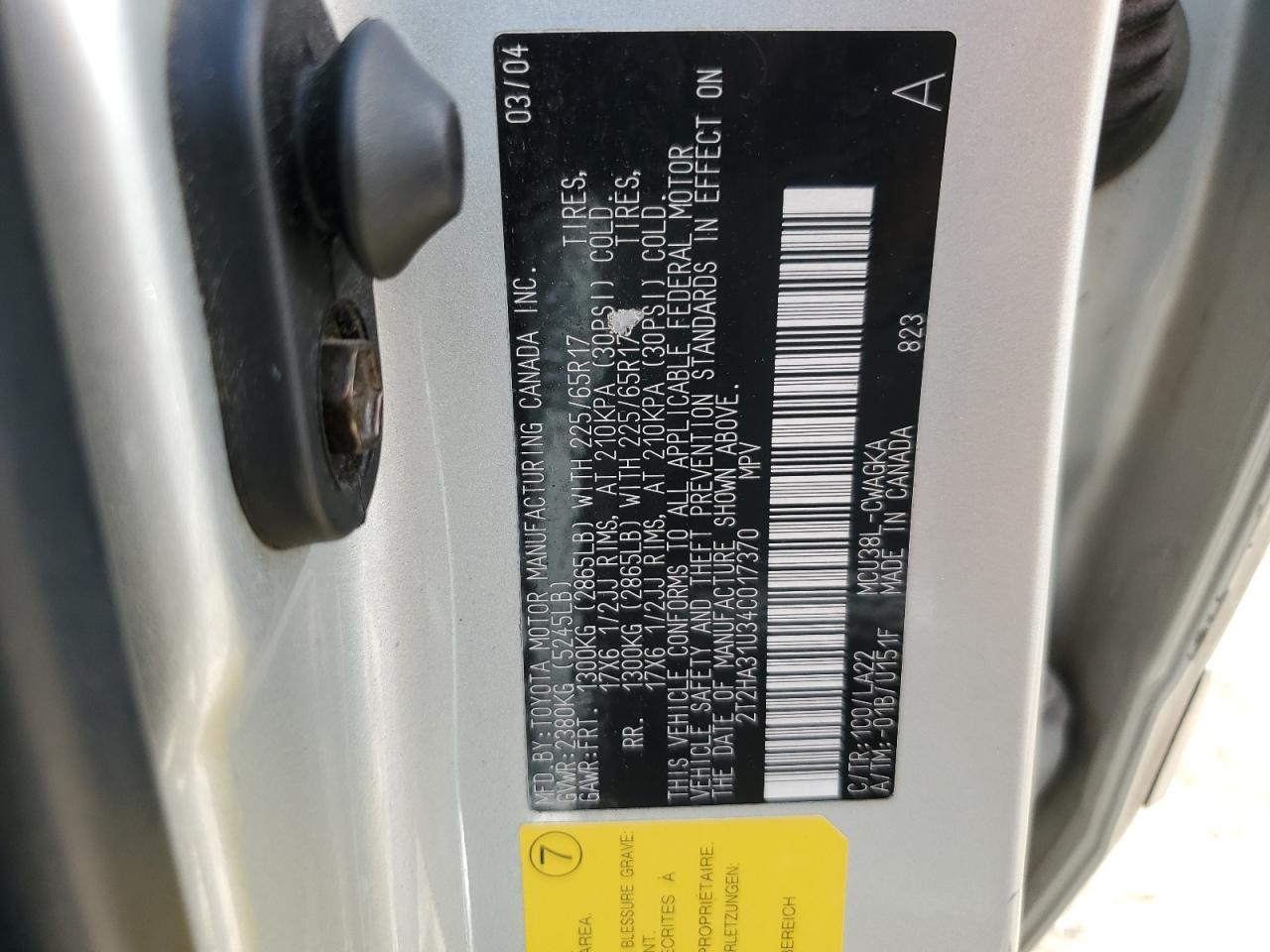 2004 Lexus Rx 330 VIN: 2T2HA31U34C017370 Lot: 58902355