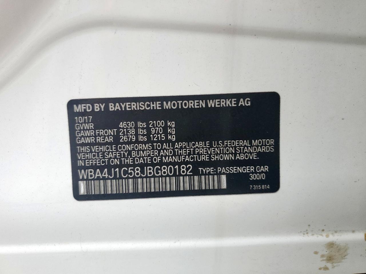 2018 BMW 430I Gran Coupe VIN: WBA4J1C58JBG80182 Lot: 57040995
